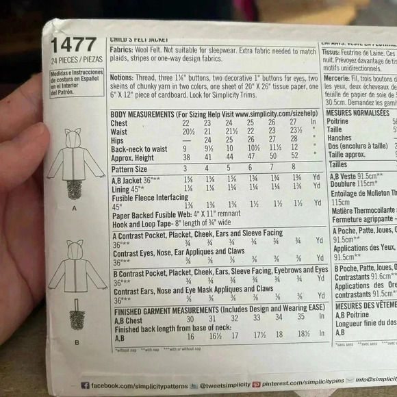 5/$25 Fox kid jacket size 3 sewing pattern simplicity 1477 - Picture 5 of 6